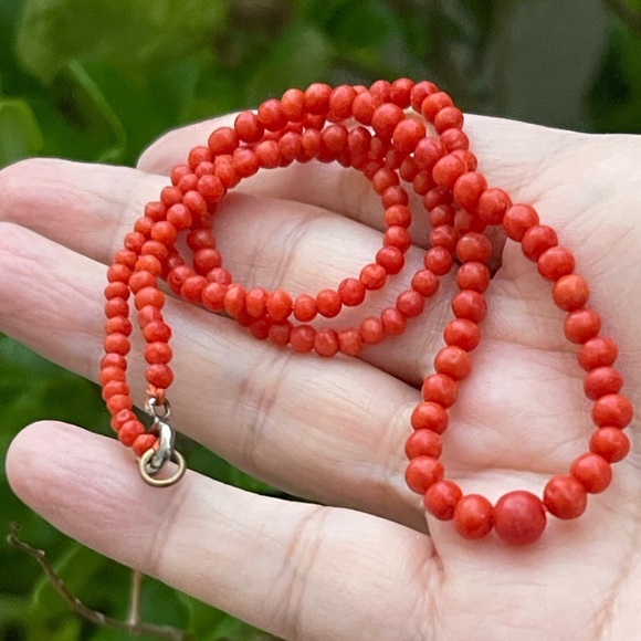 Vintage Jewelry - Antique undyed red coral graduated bead necklace